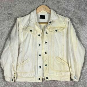 Vintage Girls White Denim Jacket Size Medium 10-12 Cotton Buttons Silver Unicorn